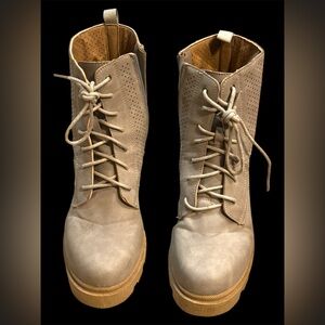 Tan Lace Up Boots with Traditional Eyelet Lacing